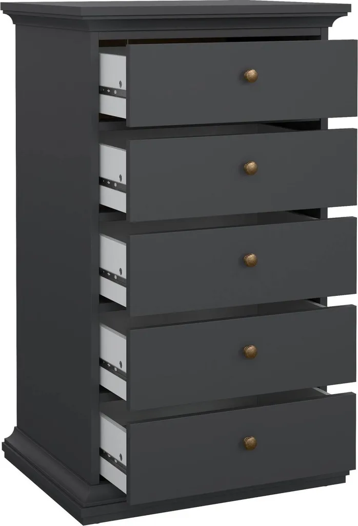 Commode 5 Tiroirs Pékin Gris Anthracite 105 cm - Finition Haute Qualité - 6