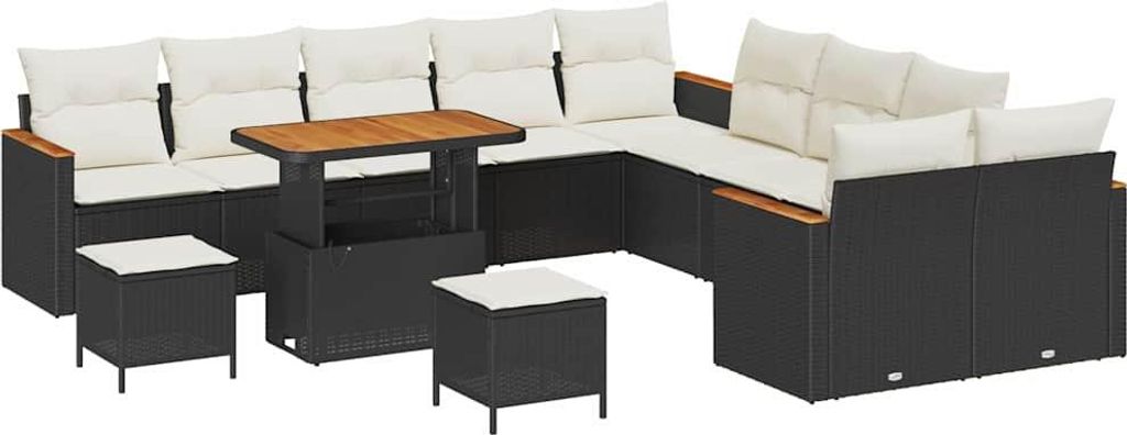 vidaXL Gartensofa-set 13 pcs Schwarz Poly-Rattan