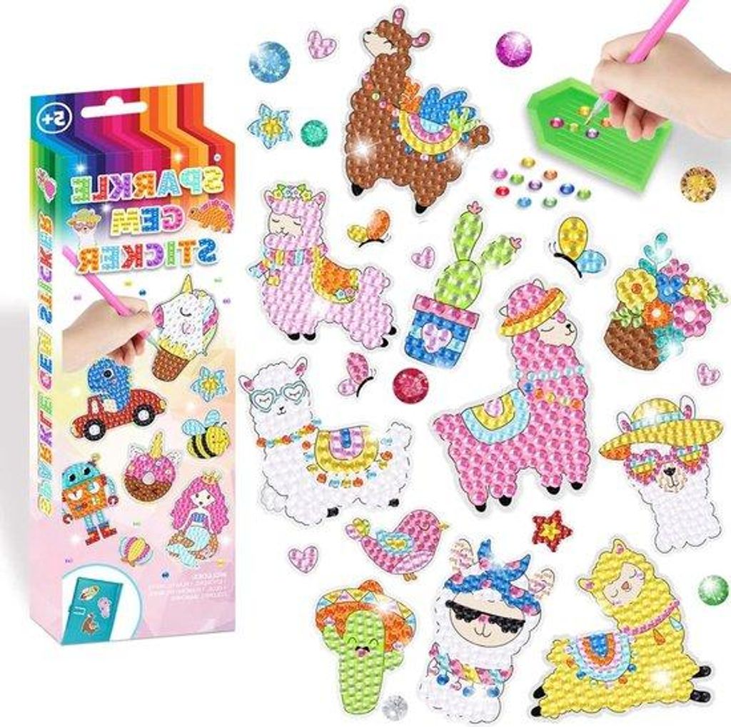 DIY Einhorn & Alpaka Tiermalerei - Kinder- und Erwachsenenfreundlich - 5-Diamantsticker-Kit.