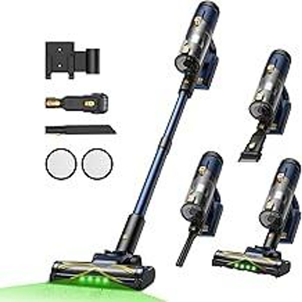 Vexilar V12 Staubsauger Kabellos 50Min/50kPa/450W, Akku Staubsauger mit LED Display, Grün Licht, Anti-Verhedderungs-Bürste, Leicht Akkustaubsauge...