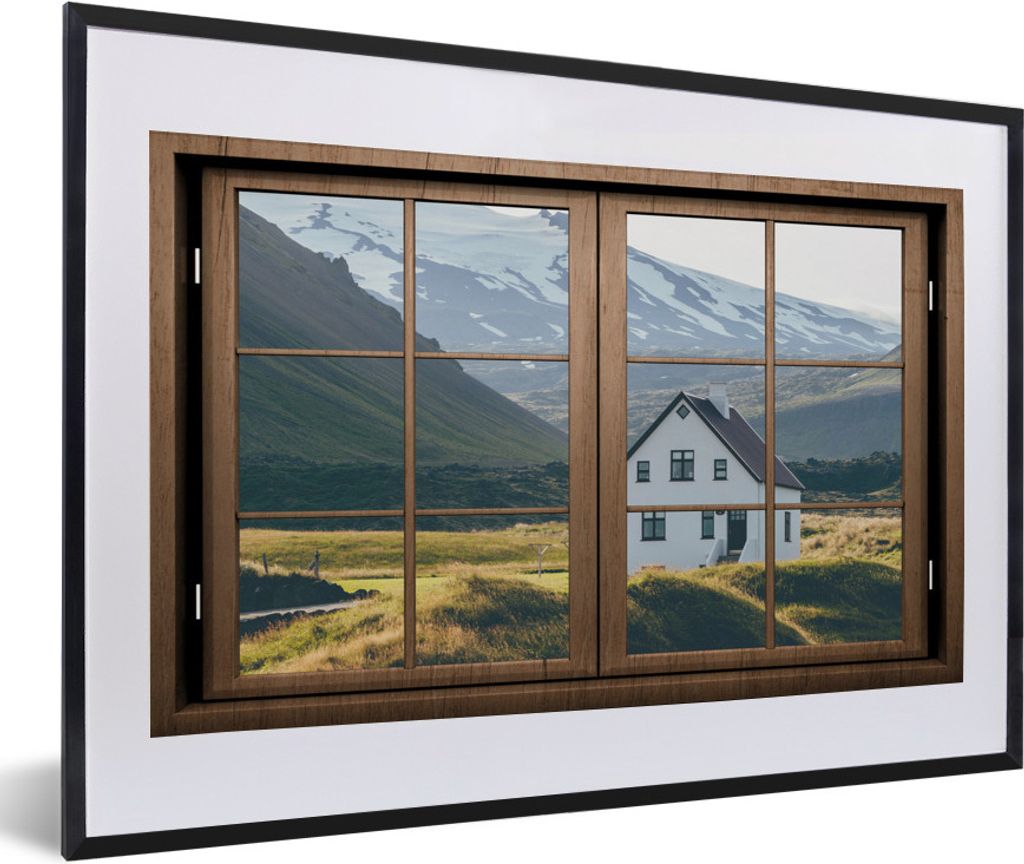 MuchoWow MuchoWow Gerahmtes Poster Aussicht - Haus - Berg 60x40 cm - Poster mit zchwarzem Bilderrahmen - Schlafzimmer - Plakat in Rahmen - Drucken