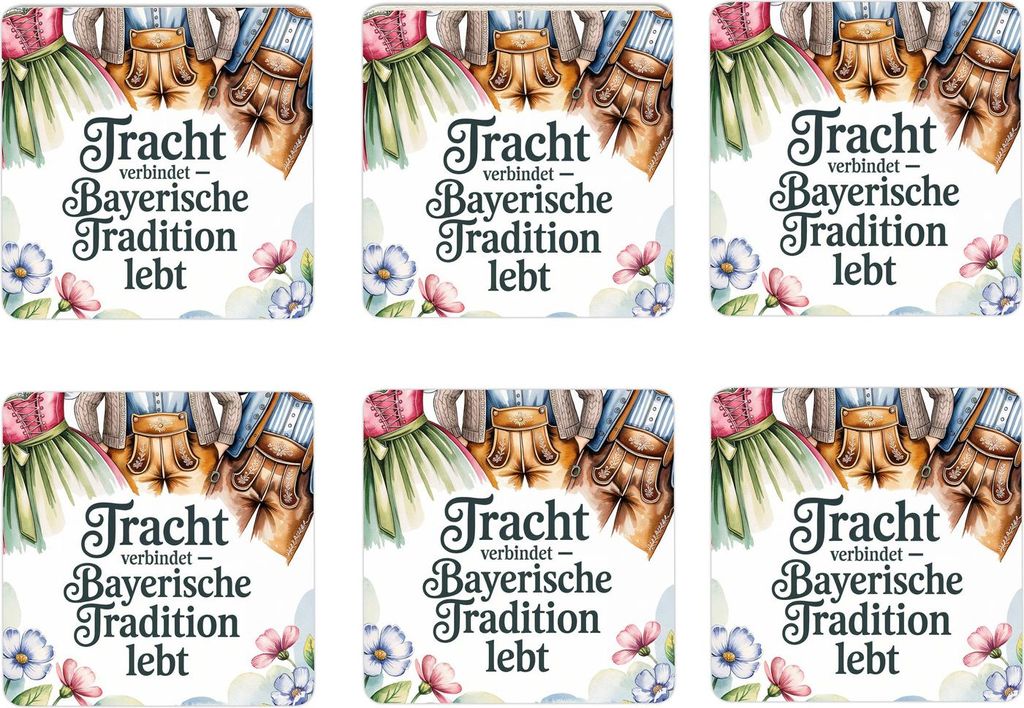 Oberbayern Tracht 6er Set Untersetzer aus Holz - Tradition lebt