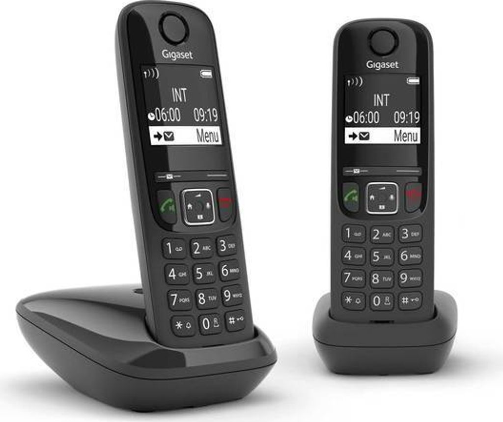 Gigaset AS690R DUO, Analoges/DECT-Telefon, Kabelloses Mobilteil, Freisprecheinrichtung, 100 Eintragungen, Schwarz