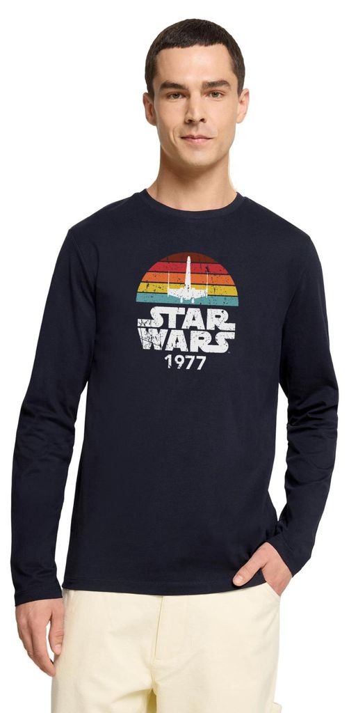 Star Wars Schriftzug 1977 Retro Premium Langarmshirt Herren, 5XL, Navy
