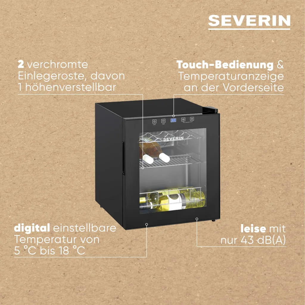 SEVERIN Cave à vin 8907 Noire 15 bouteilles 46L - Conservation Optimale