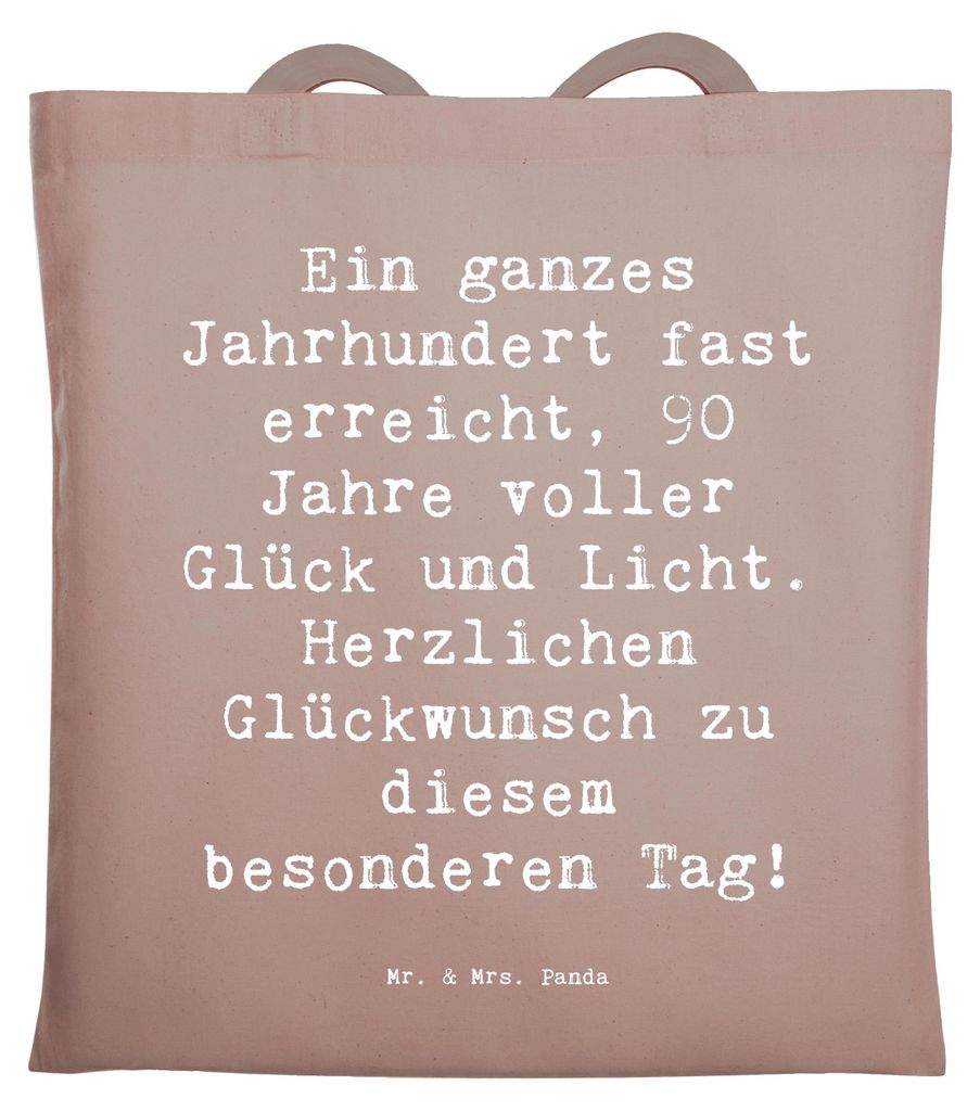 Mr. & Mrs. Panda Jutebeutel Spruch 90. Geburtstag - Braun Pastell - Geschenk, Happy Birthday, wertvolle Momente, Geburtstagsgeschenk, festivaltasch...