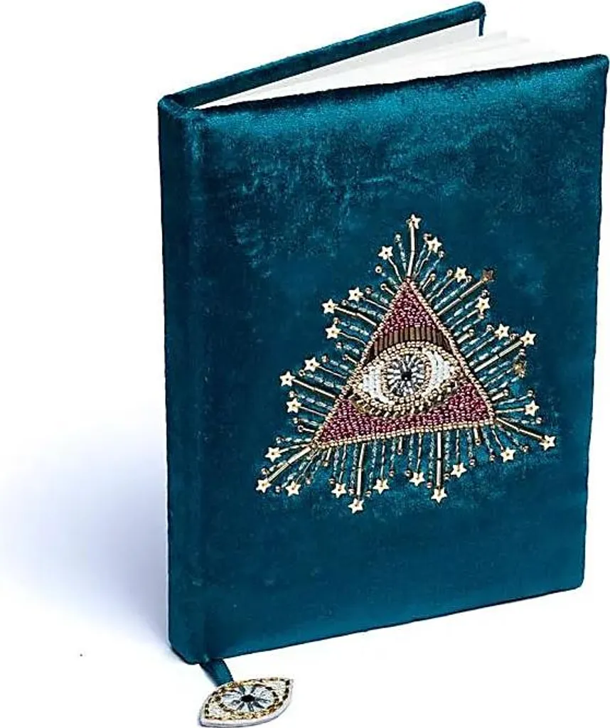Carnet Velours Pétrole avec Oeil de Tarot - Journal Intime 20x15 cm
