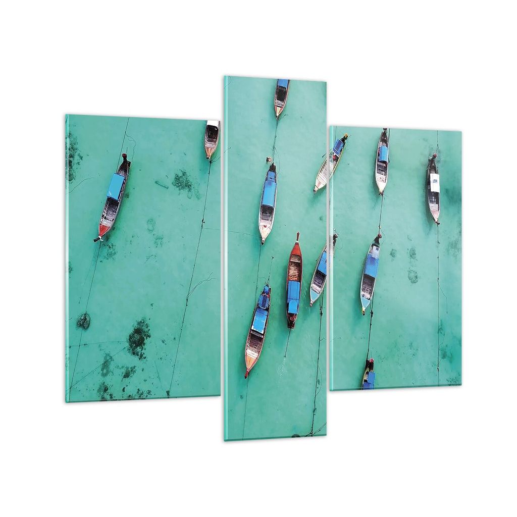 Bilder auf glas - 3 Teile - Boote mit Luft - 95x80cm - Glasbilder - Wandbilder - Bilder - Kunstdruck - zum Aufhängen bereit - Wanddekoration aus G...