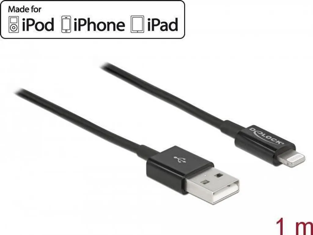 Câble USB Apple pour iPhone et iPod - Cordon de charge Delock noir 1m - 3