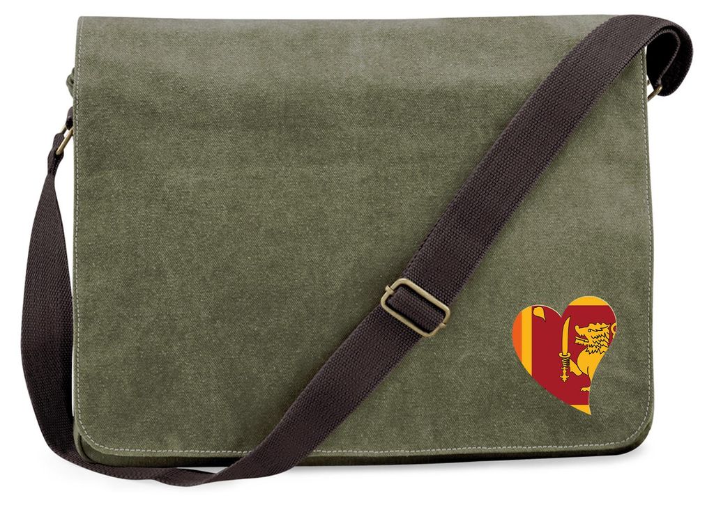 Huuraa Umhängetasche Sri Lanka Flagge Herz 14 Liter Military Green Canvas Laptoptasche Geschenkidee