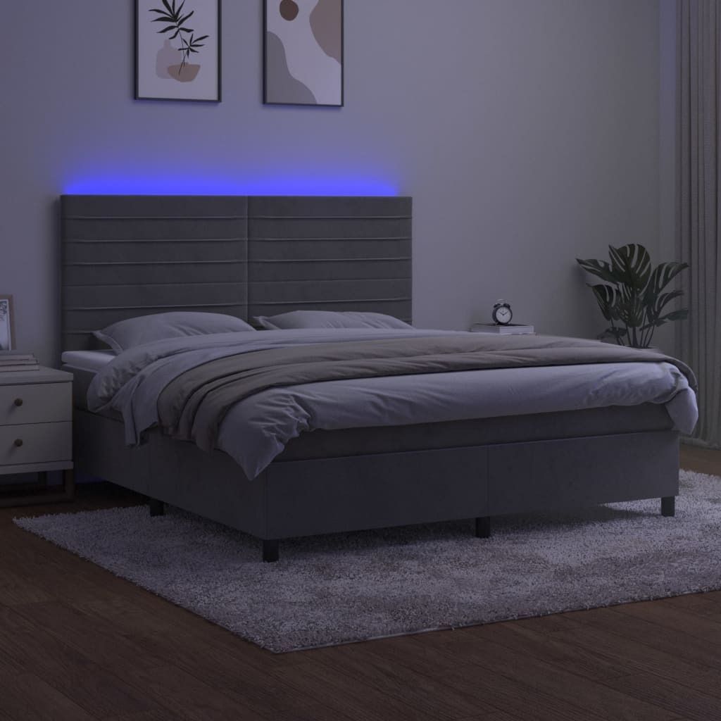 Maison Exclusive - Boxspringbett mit Matratze & LED Hellgrau 160x200 cm Samt