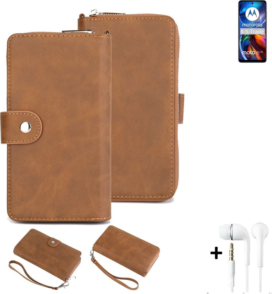 K-S-Trade 2in1 Handyhülle kompatibel mit Motorola Moto E32 + Kopfhörer Schutzhülle & Portemonnee Schutzhülle Tasche Handytasche Case Etui