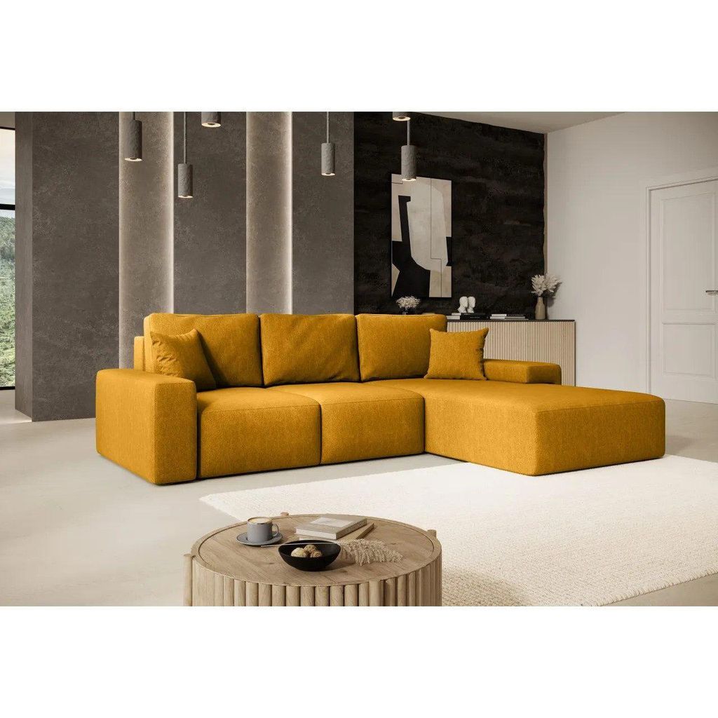 NEXT COLLECTION Ecksofa SOLANO Lose Rückenkissen, einfache und elegante Form, Große Liegefläche 142x209, Bettzeugcontainer, Gelb, rechts