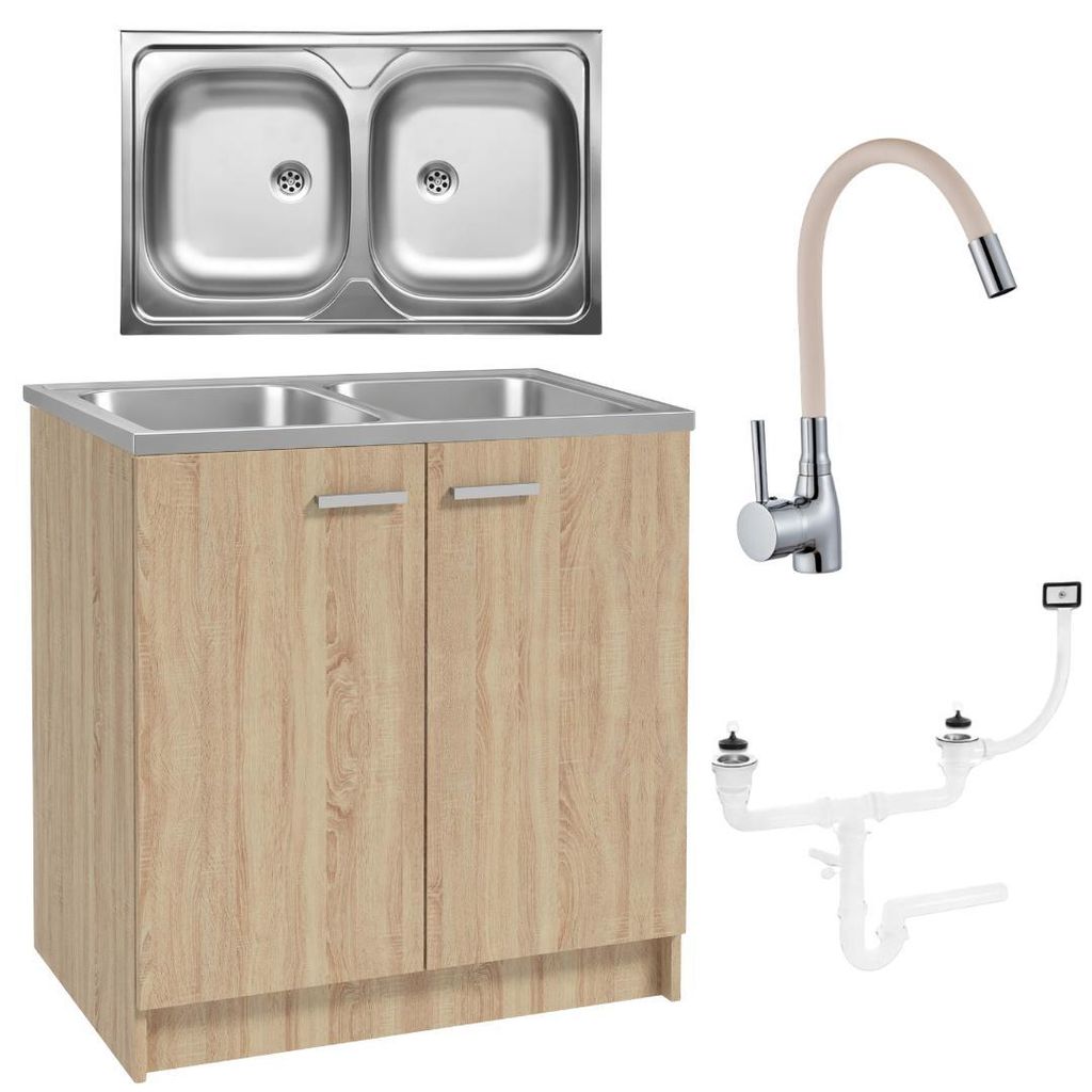 Stamar | Kuchenschrank, Sonoma, Eiche, 80 cm, Spüle, 2 Produktbild 