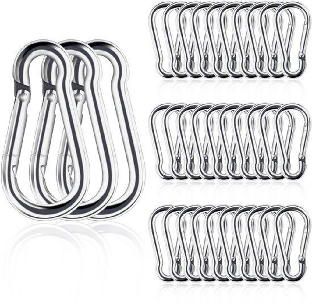 Mini-Karabiner-Set, 30 x 4*40mm, roestfester Veerhaken, robust, mit Sicherung, für Klettern, Wandern, Camping und Angeln.