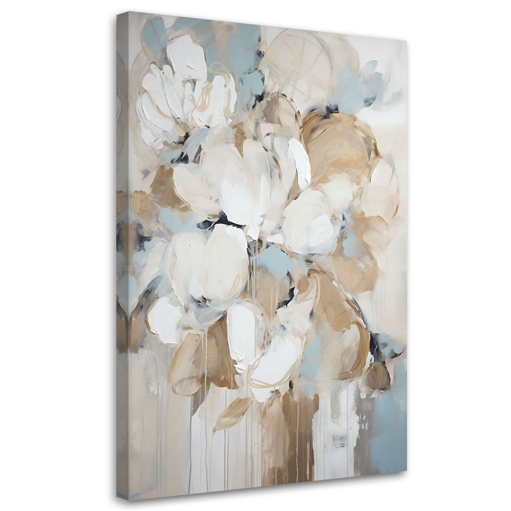 Leinwandbild Gemalte beige Blumen 70x100 Feeby Beige bild für die wand bereit zum aufhängen