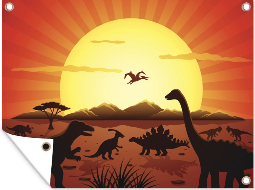 MuchoWow 40x30 cm Outdoor-Poster Gartendeko Sichtschutz Garten Poster für den Garten Dino - Sonne - Natur - Zeichnung - Kinder - Jungen
