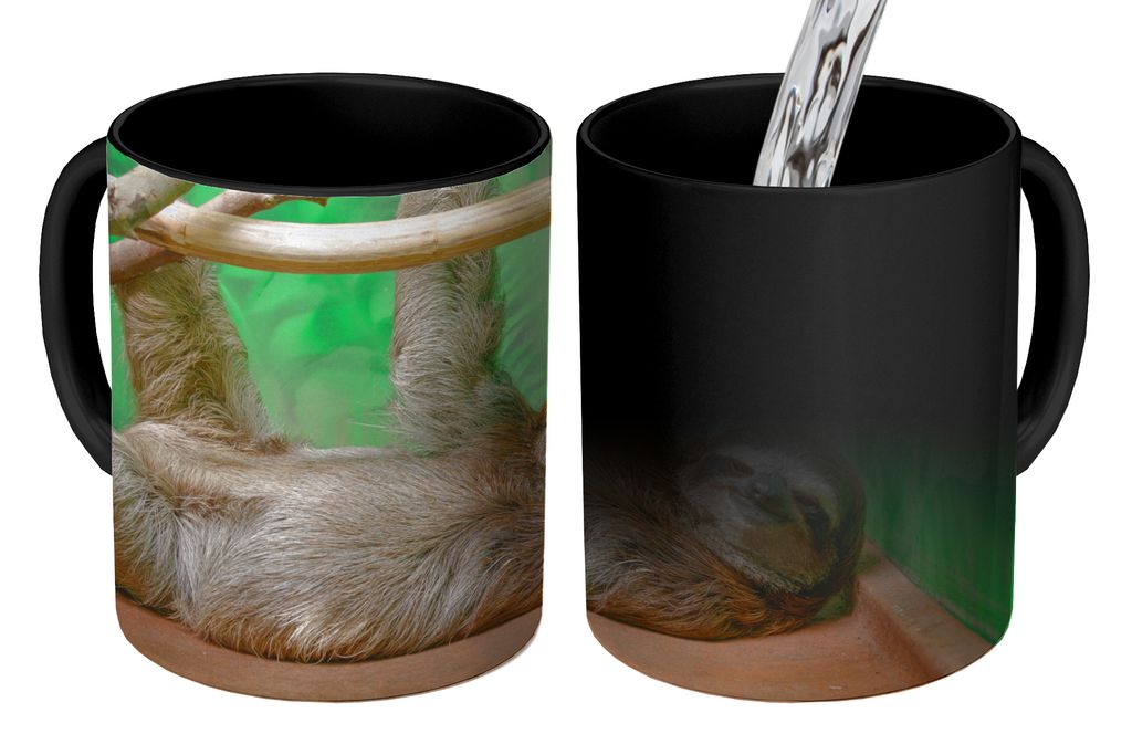 KitchenYeah Zauber Tasse Zaubertasse Magic Ein Faultier, das auf einem Tisch im Zoo liegt 350 ml Farbwechsel Becher Geschenk Geschenkidee - Magic...
