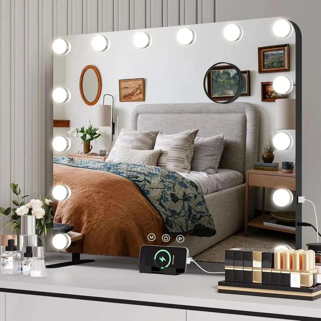 Miroir LED tactile à intensité variable 14 ampoules avec recharge USB