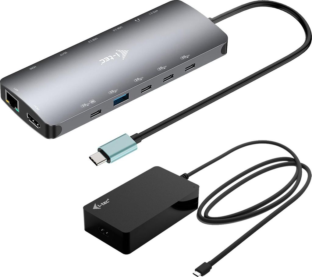 i-tec Metal USB-C Nano 3x Display Dock, 2x HDMI 1x USB-C video with Power Delivery 140W + Universal Charger 140 W