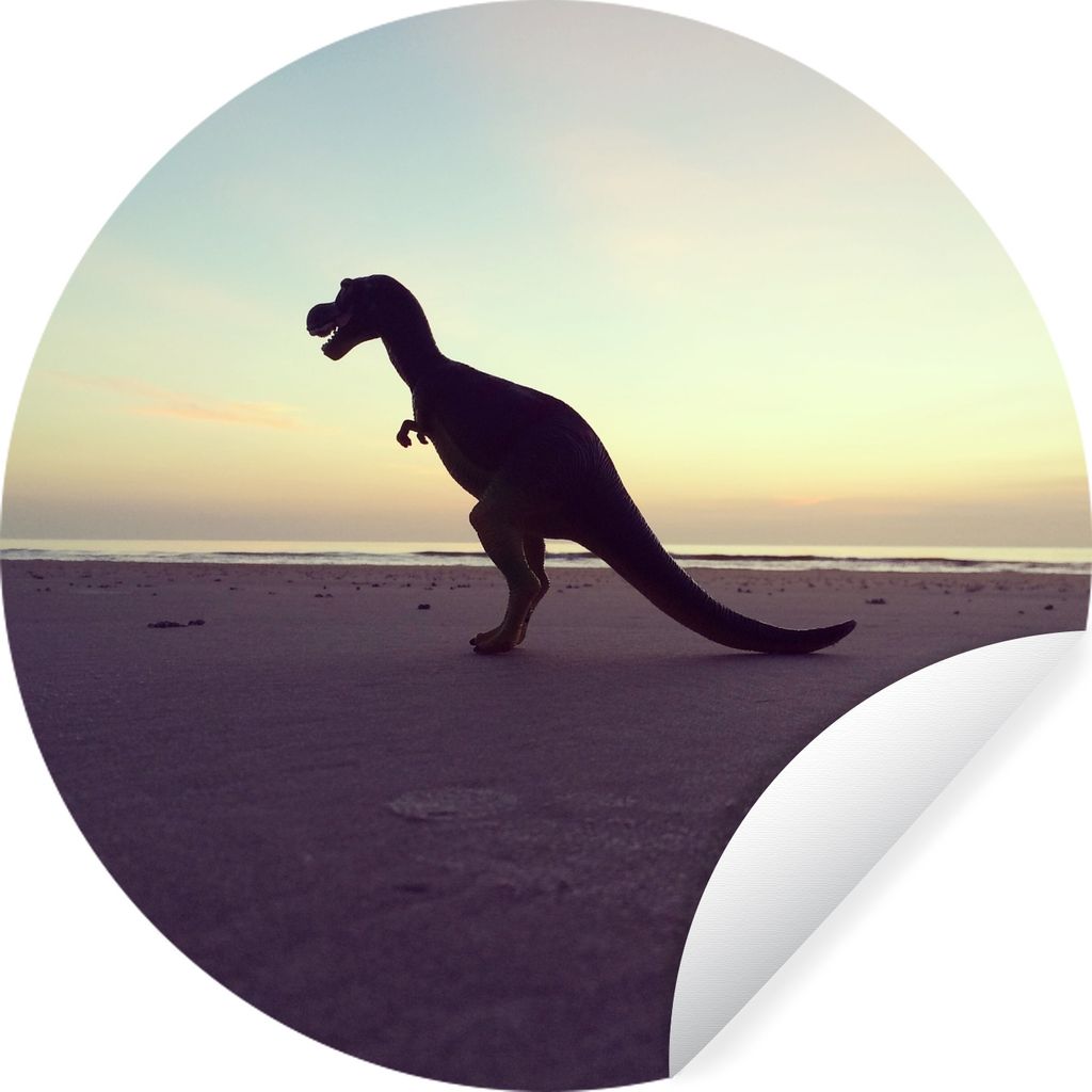 MuchoWow Runde Wandtattoo - Wandsticker Tapete Aufkleber Silhouette - Dinosaurier - Strand Ø 80 cm Selbstklebend und Repositionierbar - Wandaufk...