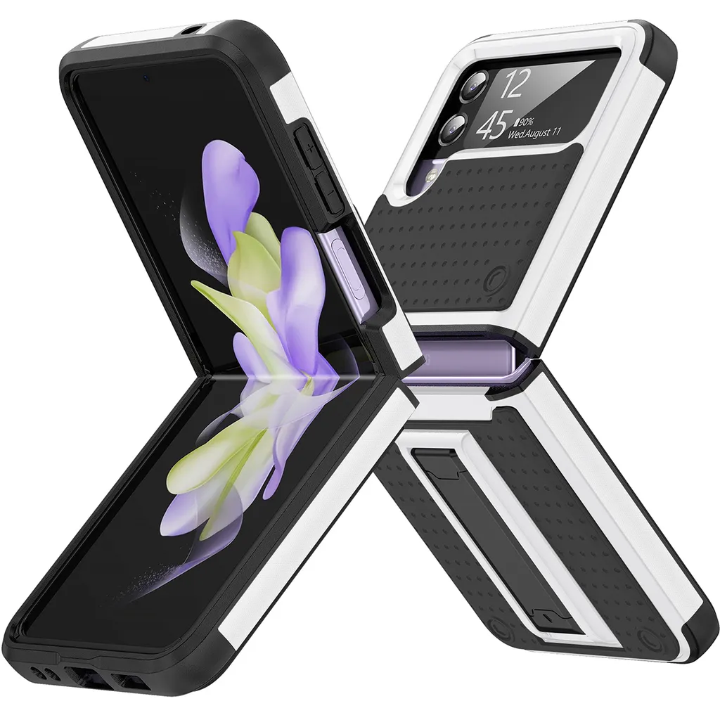 Cover Robusta per Galaxy Z Flip 4 5G 2in1 PC+TPU Shockproof Bianco/Nero