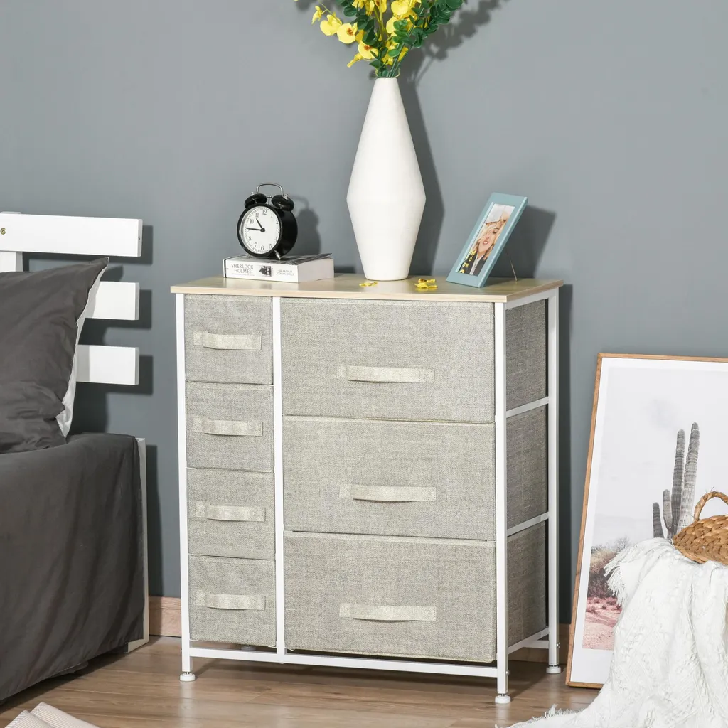 Commode 7 tiroirs en tissu structure métal gris clair - Design Industriel - 2
