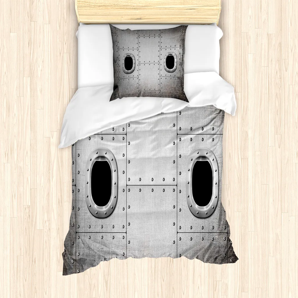 Copripiumino Singolo ABAKUHAUS Aereo Vintage Grigio Nero 135x200cm