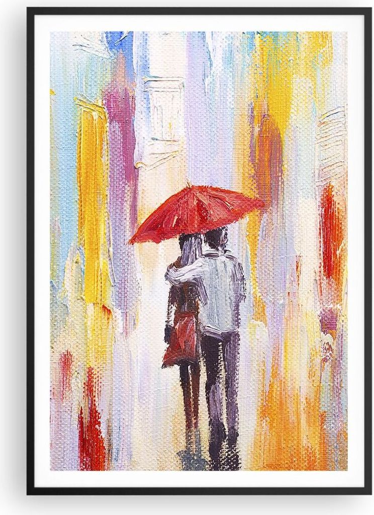 Gerahmtes Poster - Schwarzer Rahmen - Liebhaber Regenschirm - 70x100 cm - Wand Bild - Wanddeko - Wandbilder - Wandposter - Bilderrahmen - Bilder - ...