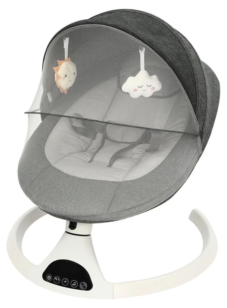 Babyschaukel - Elektrische Babywippe - Bluetooth - 5 Geschwindigkeiten - 12 Schlaflieder - Fernbedienung - Alter 0–12 Monate - Grau
