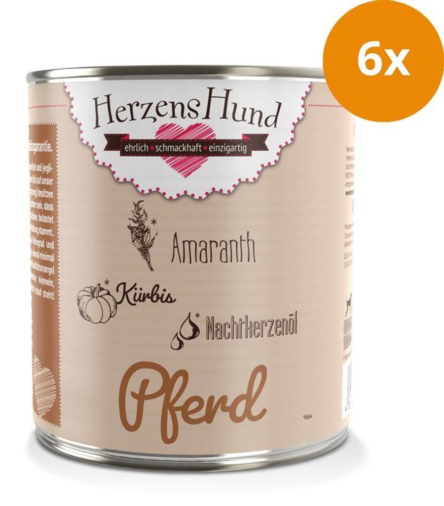 HerzensHund Pferd mit -Gemüse - glutenfrei & hypoallergen - Nicht-Bio, Adult, jede Rasse, Pferd, Gemüse, 800 g