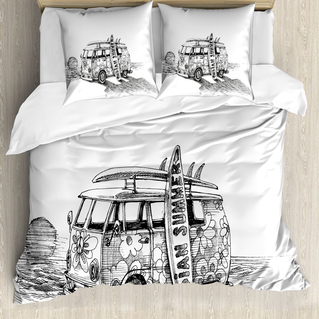 ABAKUHAUS Skizzenhaft Bettbezug, Sommer Surfing Beach, Milbensicher Allergiker geeignet mit Kissenbezügen, 155 cm x 220 cm - 80 x 80 cm, Charcoal ...
