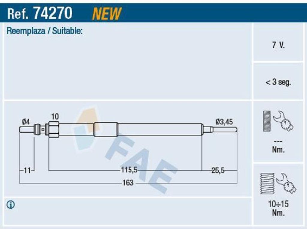 FAE 74270 Diesel Glühkerze für OPEL Vivaro A Kastenwagen (X83) M10x1.25