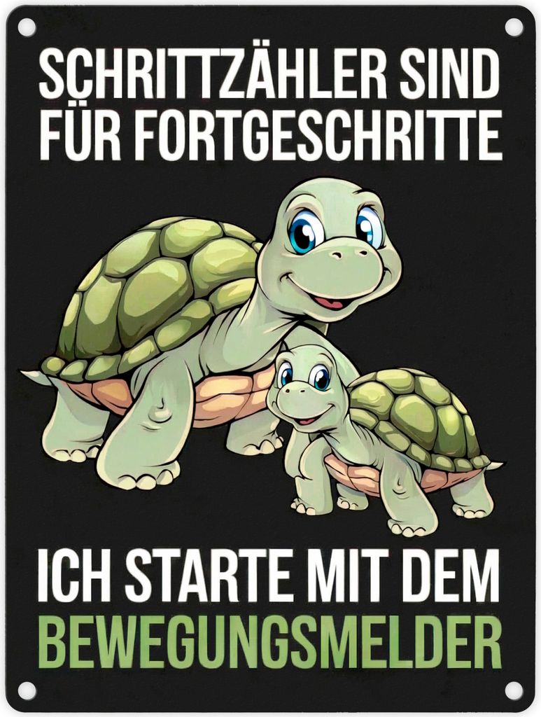 Zwei Cartoon-Schildkröten - Bewegungsschildkröten Metallschild in 15x20 cm