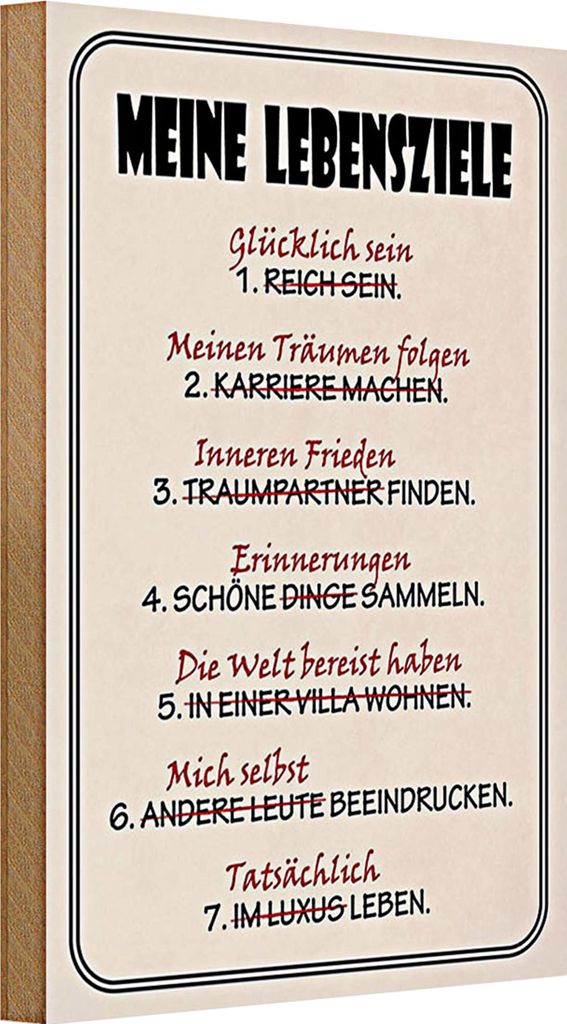 Holzschild Spruch 20x30cm meine Lebensziele glüpcklich