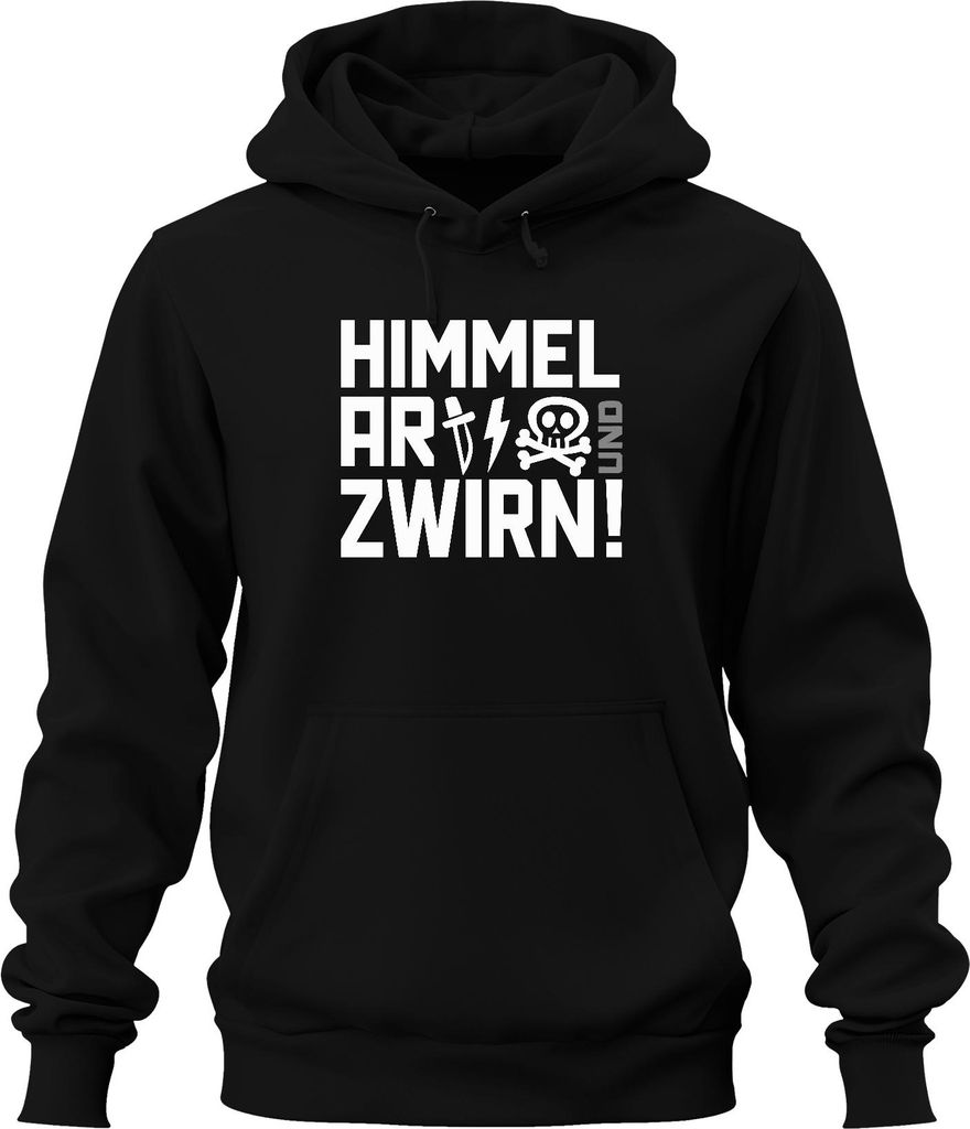 Himmel Arsch und Zwirn frech lustig Totenkopf Punk Blitz Messer Uni Hoodie Kapuzenpullover, Schwarz, M
