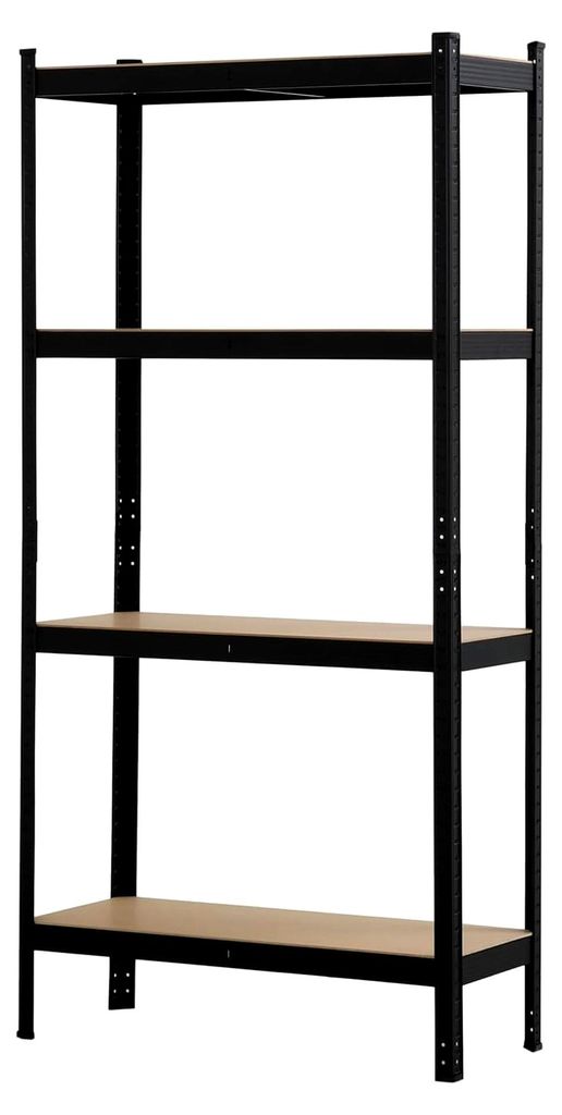Schwerlastregal mit 4 MDF-Böden, 180x90x35 cm (HxBxT), 120 kg Traglast pro Boden, schwarz