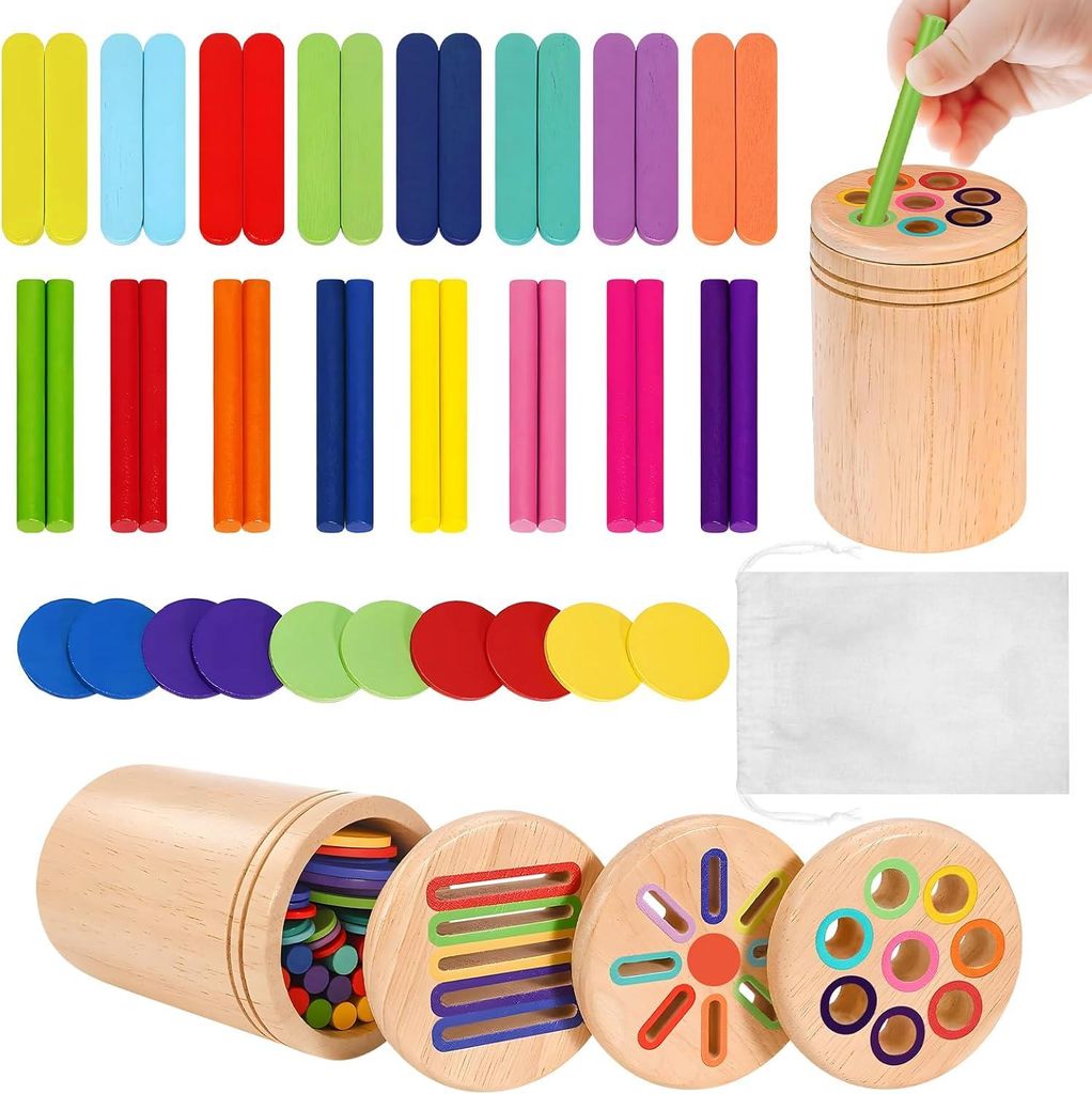 Montessori Spielzeug ab 1 Jahr, 3-in-1 Holzspielzeug für Kinder ab 1-3 Jahren, Sensory Spielzeug für Babys, Motorikspielzeug, Fördert Farben Sor...