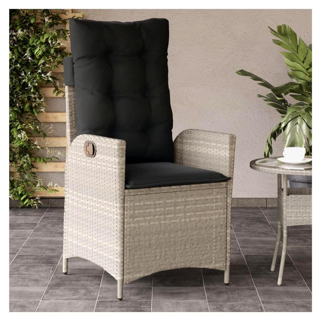 Verstellbarer Gartensessel mit Kissen in Hellgrau aus Poly Rattan