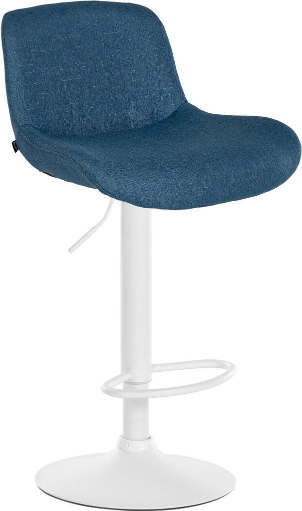 CLP Barhocker Solon Weiß höhenverstellbar und drehbar mit Rückenlehne,blau Stoff