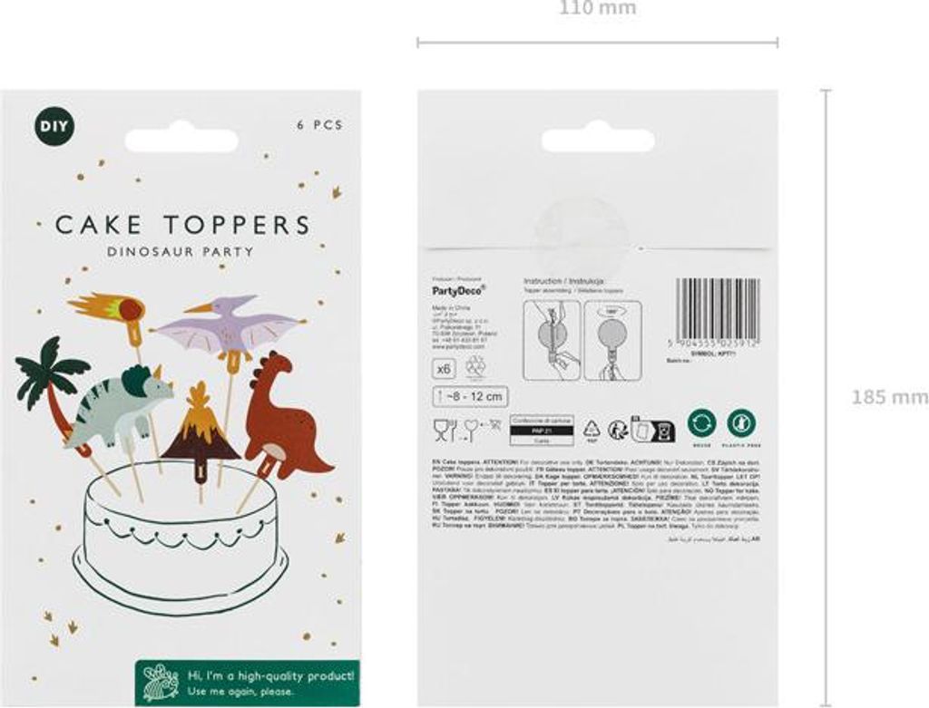 Cake Topper Dinosaure 8-12cm 6pcs Set Vert / Marron / Lilas Image du produit 
