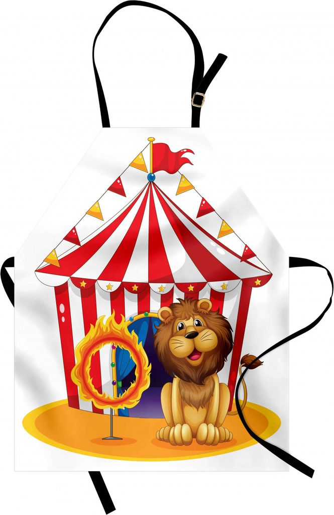 ABAKUHAUS Zirkus Kochschürze, Löwe neben dem Feuerband am Zirkus Old Fashion Kids König der Wald Illustration, Farbfest Höhenverstellbar Waschb...