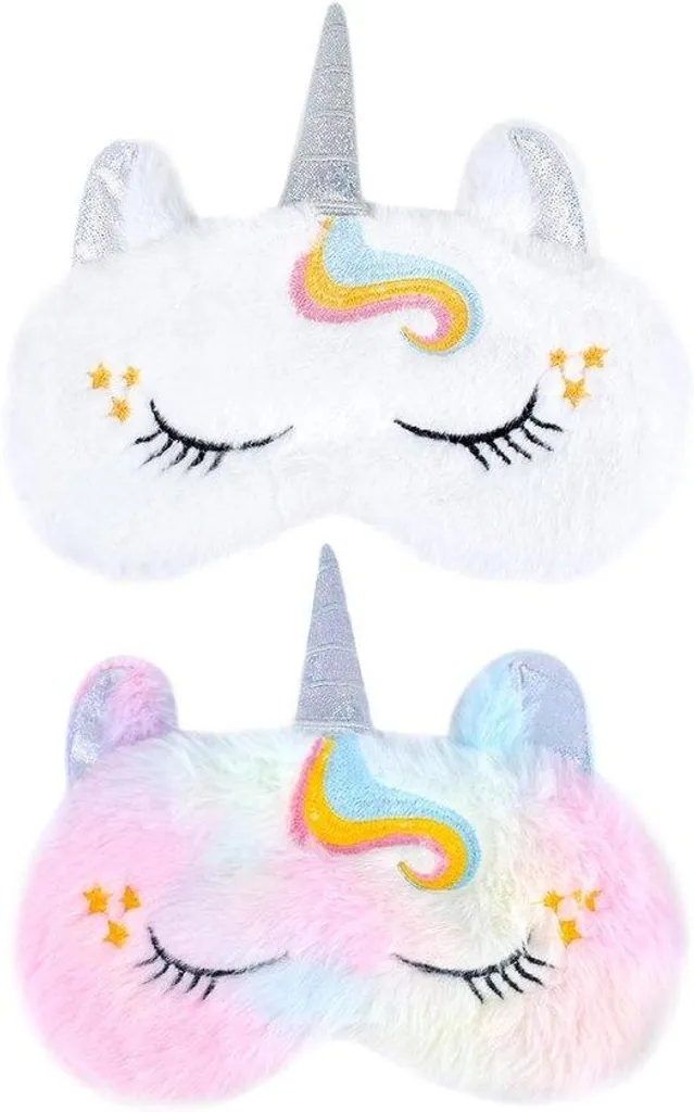 Masque de Sommeil Peluche Licorne - Lot de 2 Bandeaux Doux Multi-usages