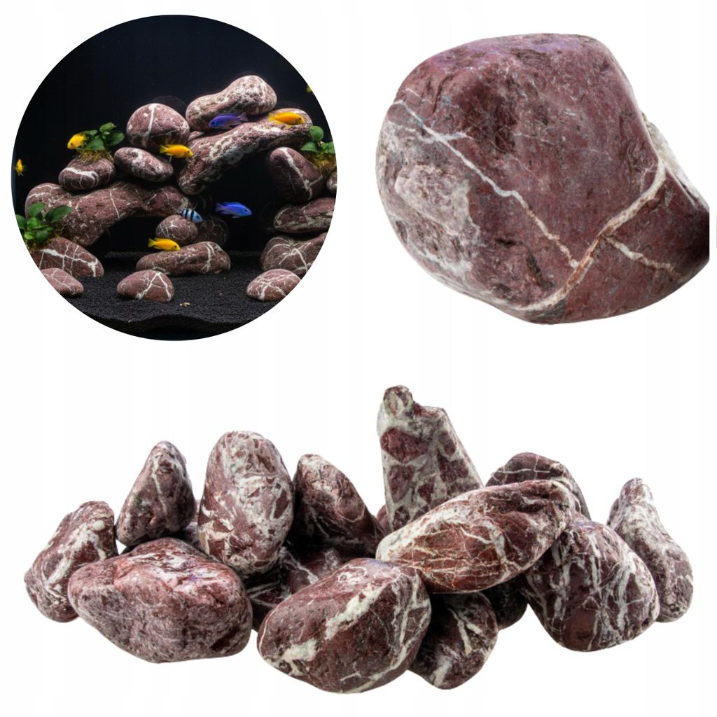 Aquarium Steine, rote Natursteine Otoczak 1 kg, 5-15 cm, Dekoration und Bodengrund für Aquascaping und Malawibecken