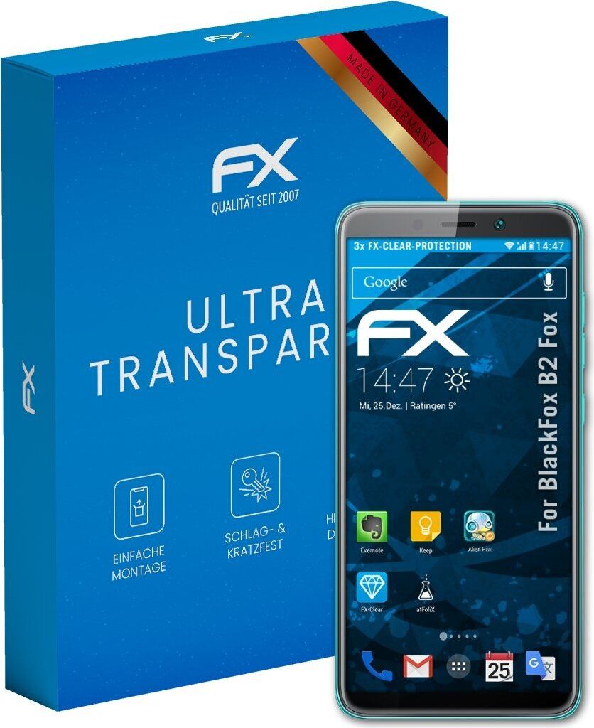 atFoliX FX-Clear 3x Schutzfolie kompatibel mit BlackFox B2 Fox Displayschutzfolie