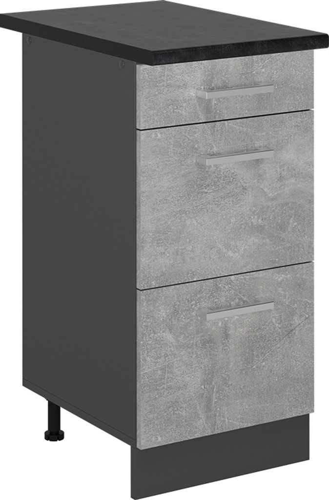 Küchenunterschrank Vicco R-Line Beton 40 cm mit Schubladen, AP Anthrazit, Model 53985