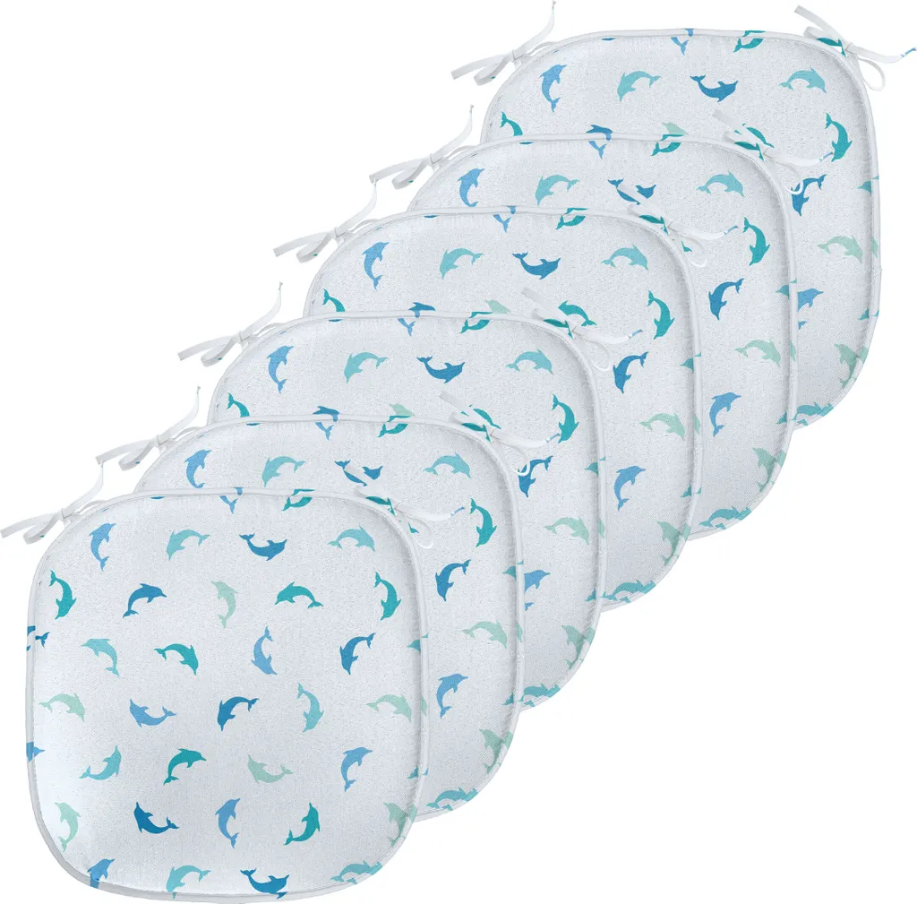 Coussin de Siège avec Sangles Turquoise 40x40 cm Imprimé Marin lot de 6