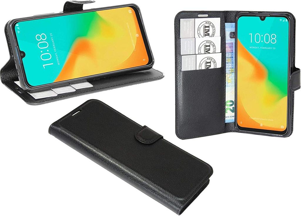cofi1453 Buch Tasche "Fancy" kompatibel mit ZTE BLADE V10 VITA Handy Hülle Etui Brieftasche Schutzhülle mit Standfunktion, Kartenfach Schwarz