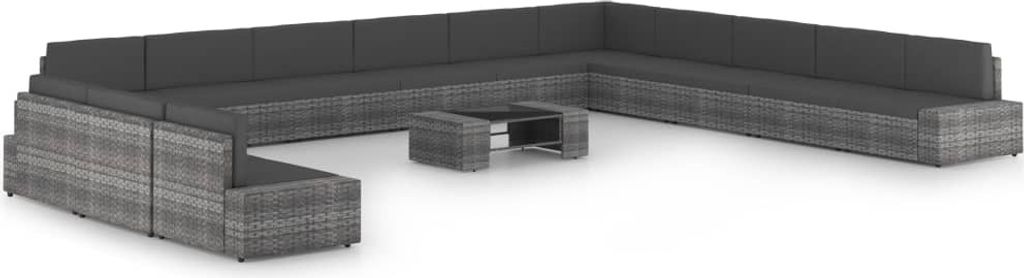 Maison Exclusive - 14-tlg. Garten-Lounge-Set mit Kissen Grau Poly Rattan