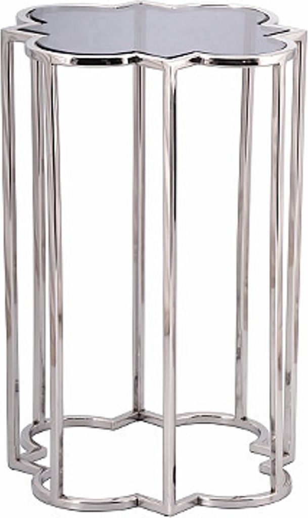 Casa Padrino Luxus Beistelltisch Edelstahl poliert mit schwarzem Spiegelglas 39 x 39 x H56 cm - Luxus Art Deco Möbel